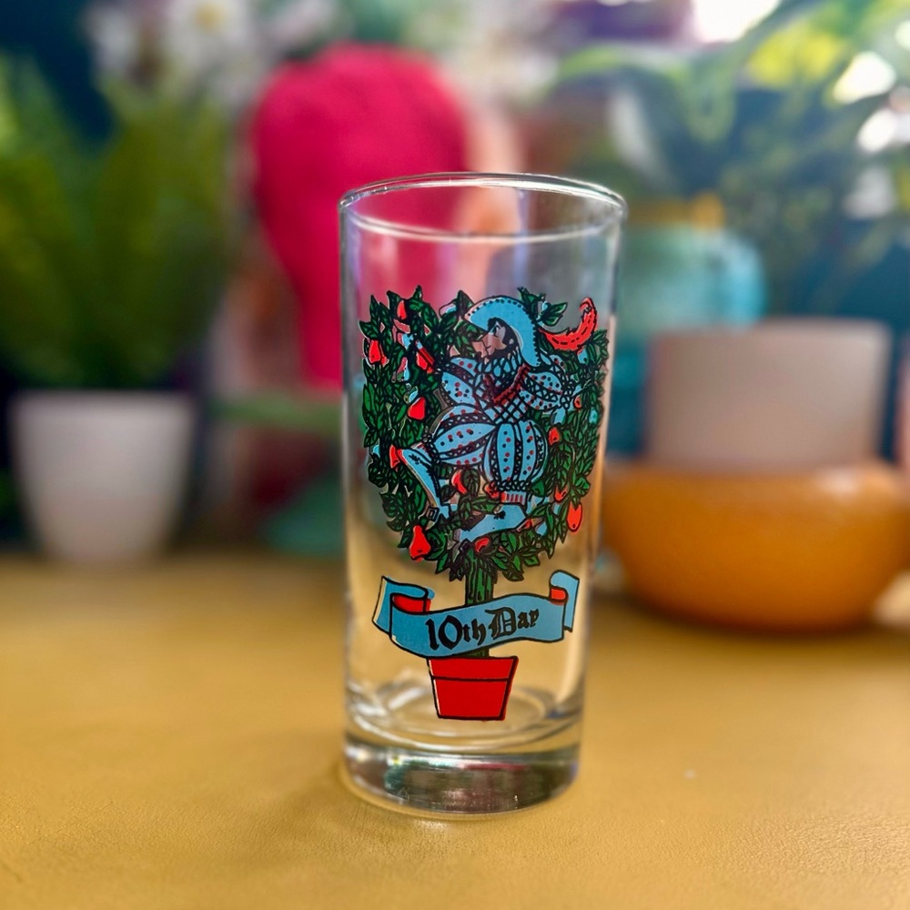 Vintage 12 oz 12 Days of Christmas Glass, Day 10, from Indiana Glass